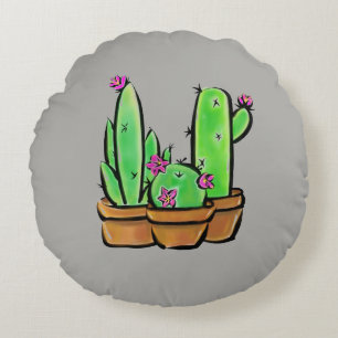 Almofada Redonda Ilustração Cactus Trio