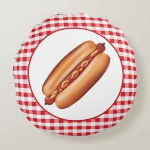 Almofada Redonda Ilustração de Fast Food de Cachorro Quente em Xadr