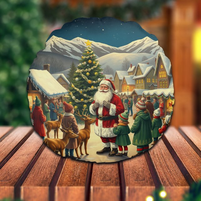 Almofada Redonda Ilustração de natais vintages (Criador carregado)
