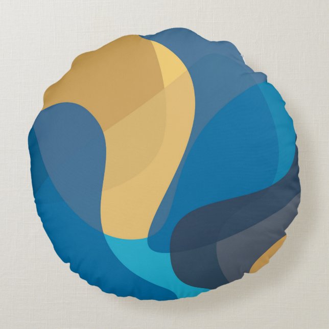 Almofada Redonda Ilustração de onda urbana azul, amarela, legal, mo (Verso)