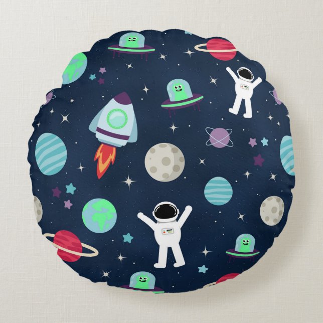 Almofada Redonda ilustração de padrão espacial (Frente)