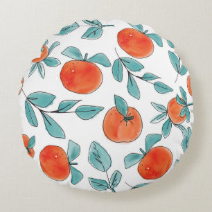 Almofada Redonda Ilustração desenhada pela fruta das laranjas mod
