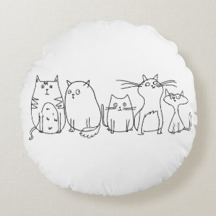 Almofada Redonda Ilustração do desenho de arte de gangue Cat Line
