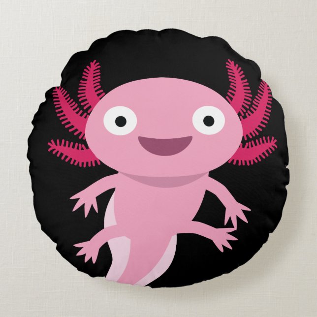 Almofada Redonda Ilustração Engraçada Axolotl (Frente)