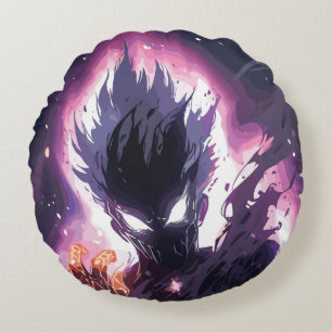 Almofada Redonda Ilustração Épica de Monstro de Anime