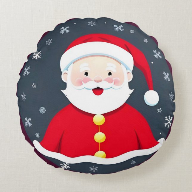 Almofada Redonda Ilustração Festiva com Papai Noel (Frente)