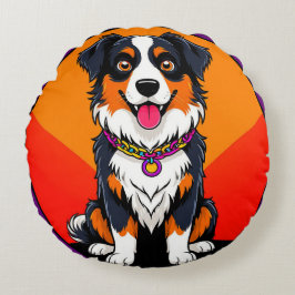 Almofada Redonda Ilustração Joyful Cartoon Dog