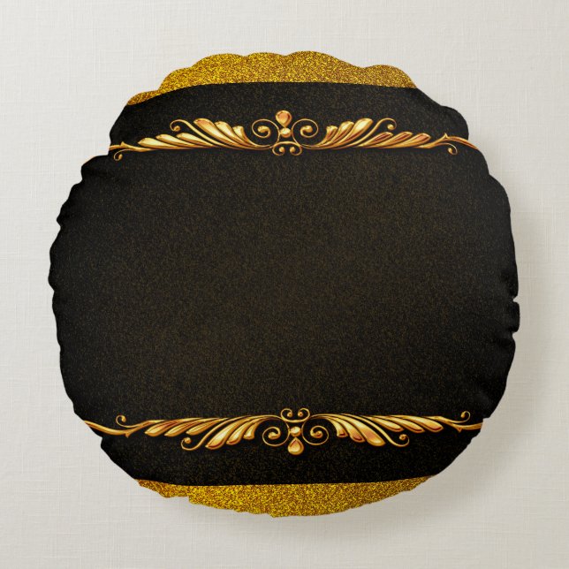 Almofada Redonda Imagem de fundo com quadro dourado floral (Frente)