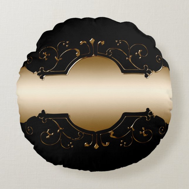 Almofada Redonda Imagem de fundo - quadro dourado preto (Frente)