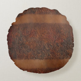 Almofada Redonda Imitação Floral Emboscada Olho De Couro