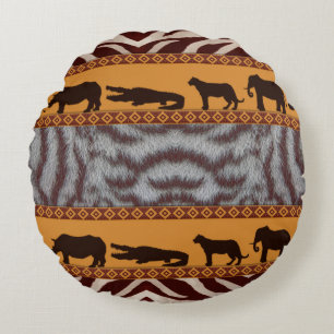 Almofada Redonda Impressão Animal de Tigre Branco Tribal Africano M