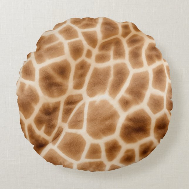 Almofada Redonda Impressão Animal Girafa Marrom Creme (Frente)