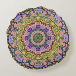 Almofada Redonda Impressão da Boêmia MultiPastel
