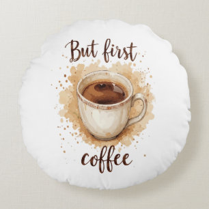 Almofada Redonda Impressão de Arte para Café de Aquarela - Mas Prim