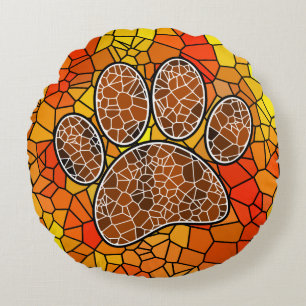 Almofada Redonda Impressão de Canas de Cão de Arte Mosaica