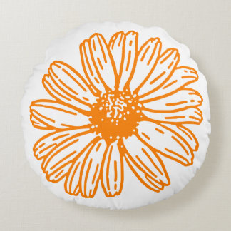 Almofada Redonda Impressão de Flor Laranja Daisy, Padrão Floral Vin