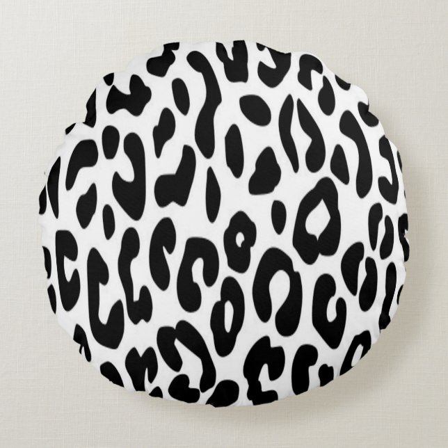 Almofada Redonda Impressão de leopardo clássica em preto e branco (Frente)