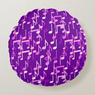 Almofada Redonda Impressão de Notas Musicais - violeta, roxo, múlti