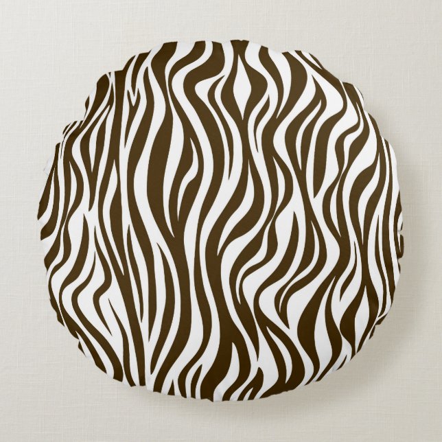 Almofada Redonda Impressão de Pele de Zebra Marrom (Frente)