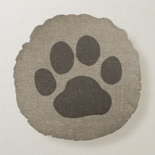 Almofada Redonda Impressão de Pet Dog Paw Estilo Faux Linen Burla