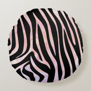 Almofada Redonda Impressão de Zebra Preta e Rosa