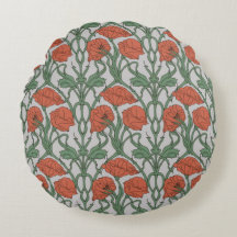 Impressão Floral de Papoula Vermelha Art Nouveau