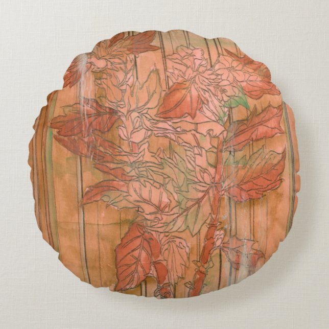 Almofada Redonda Impressão Floral Laranja Moderno em Fundo Retirado (Frente)