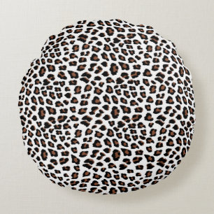 Almofada Redonda Impressão Leopardo Branco