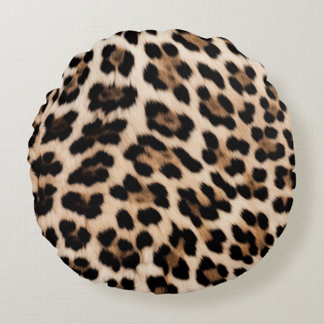 Almofada Redonda Impressão Preta-Leopardo Chic Cream (Frente)