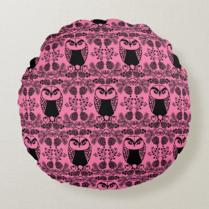Almofada Redonda Impressões Folk Art Owl