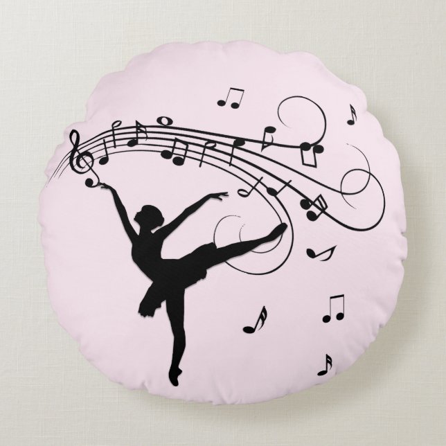 Almofada Redonda Incrível bailarina dançando com música rosa (Frente)