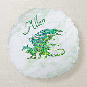 Almofada Redonda Incrível Dragão Verde Mosaico Pessoal