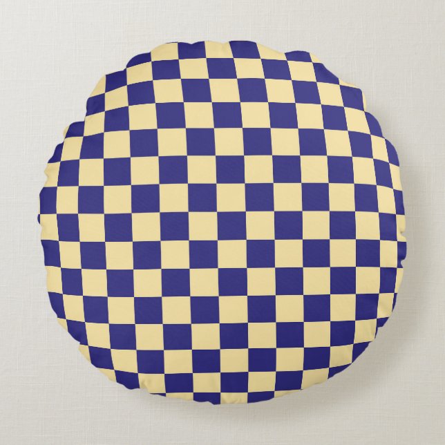 Almofada Redonda Indigo and butter checkerboard pattern (Frente)