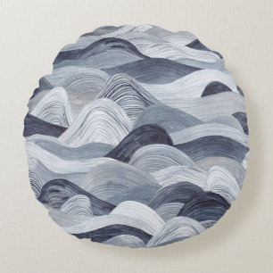 Almofada Redonda Indigo Watercolor Wave Sem Vista