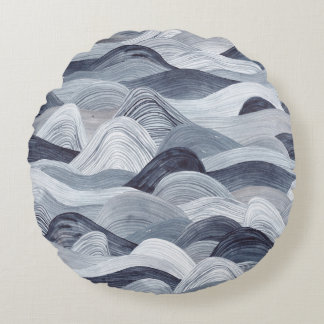 Almofada Redonda Indigo Watercolor Wave Sem Vista