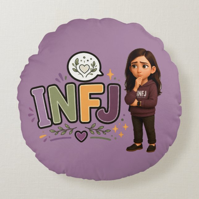 Almofada Redonda INFJ — A Guardiã das Ideias (Frente)