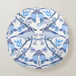 Almofada Redonda Inspirado em William Morris Bluejay Botânico 