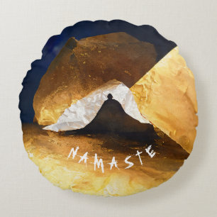 Almofada Redonda Instrutor de Meditação de Yoga Dourada Preta Reiki