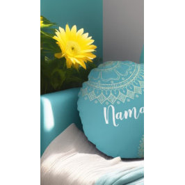 Almofada Redonda Instrutor de Meditação Yoga Green Blue Mandala Dou