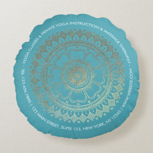 Almofada Redonda Instrutor de Meditação Yoga Green Blue Mandala Dou