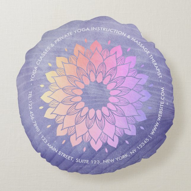 Almofada Redonda Instrutor Purple Yoga Rosa Dourado Mandala (Verso)