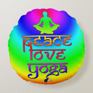 Almofada Redonda Intensões de Paz Amor Yoga Arco-íris