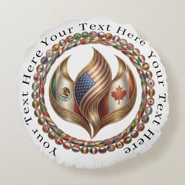 Almofada Redonda International Unity Flame with World Flags Emblem  (Verso)