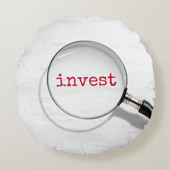 Almofada Redonda Invest Text Under Magnifying Glass (Frente)