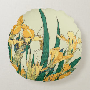 Almofada Redonda Iris de gafanhoto de Hokusai: Impressão japonesa v