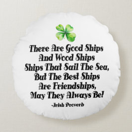 Almofada Redonda Irish Friendship Ships Proverb Four Leaf Clover