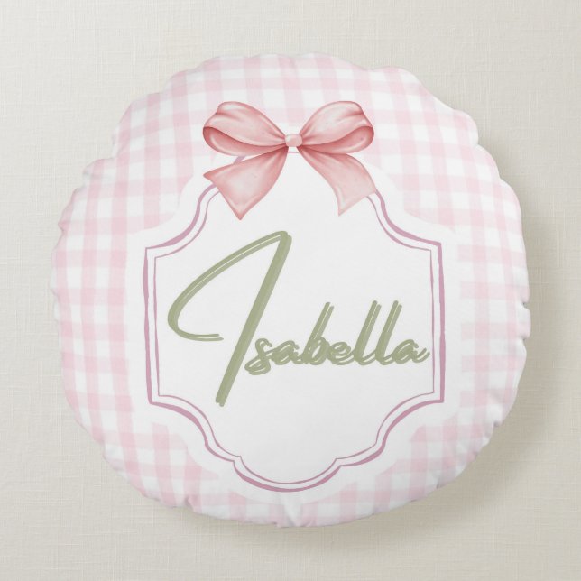Almofada Redonda Isabella Personalised Pink Arco & Gingham Impressã (Frente)