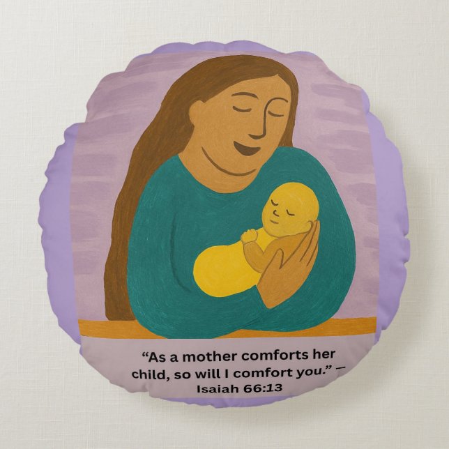 Almofada Redonda Isaiah 66:13 Comforting Mother and Baby Postcard (Frente)