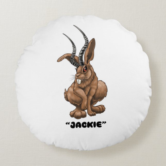 Almofada Redonda Jackalope "Jackie" Cryptid (Frente)