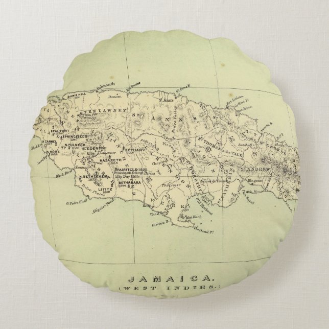 Almofada Redonda Jamaica litografou o mapa (Frente)